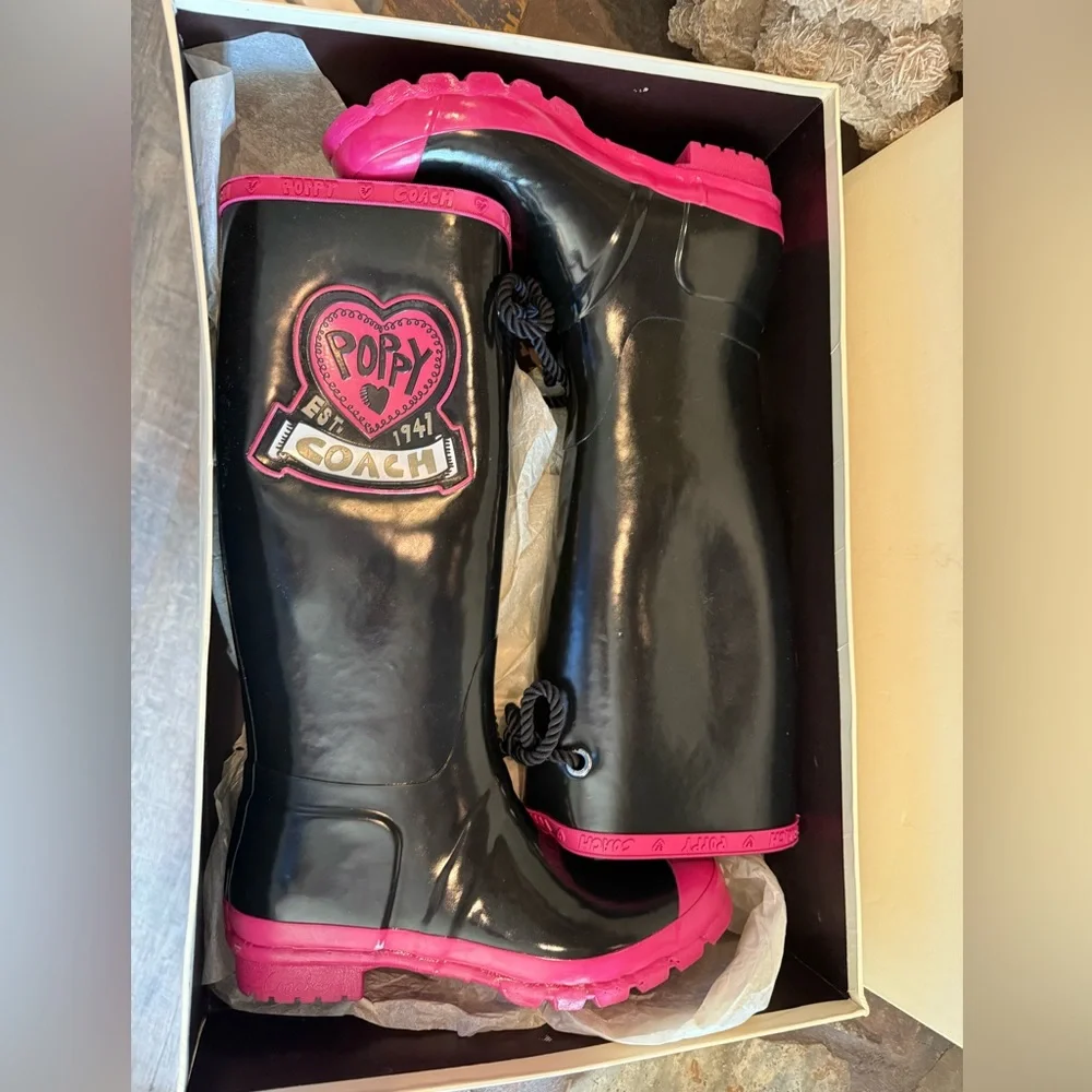 Coach Roxanne Poppy Rain Boots Size 8 - Picture 12 of 14